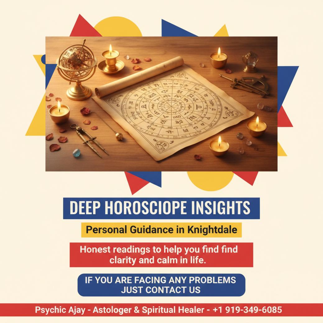 Vedic horoscope reading chart on a wooden desk in Knightdale setting