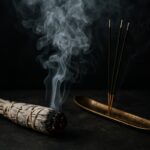 Sage smudging and incense smoke for spiritual cleansing