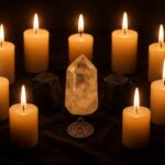 Protective candle and crystal altar for spiritual protection